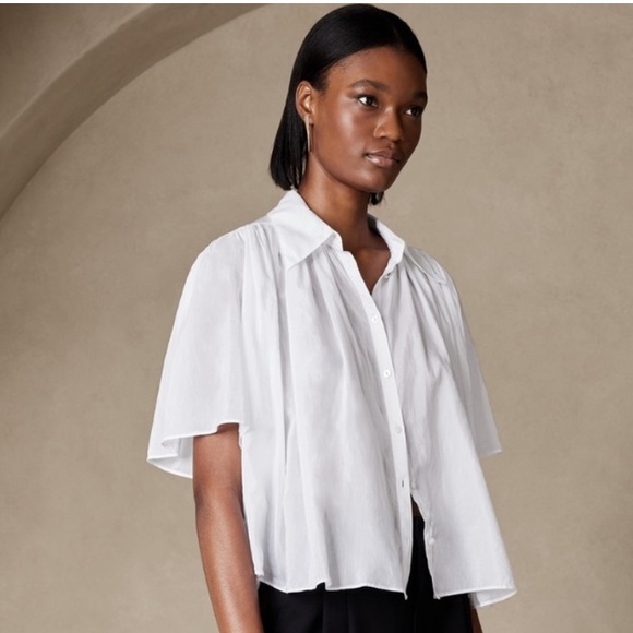 Reduced! BANANA REPUBLIC Silk/Cotton Top in WHITE Size Large Tall - Picture 1 of 3